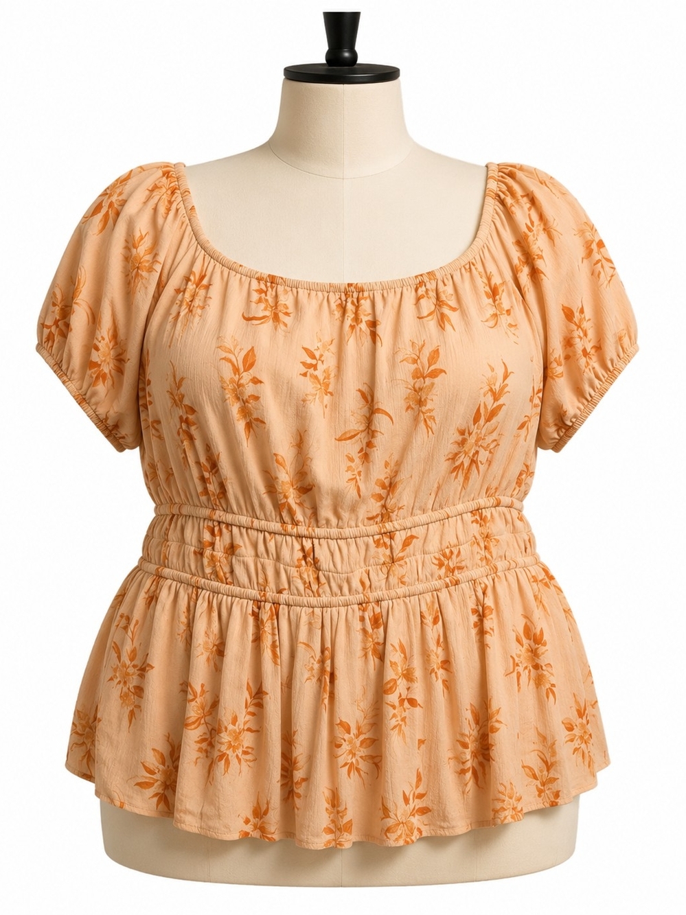 torrid Peach Floral Peplum Scoop-Neck Blouse Size 2 (18-20)